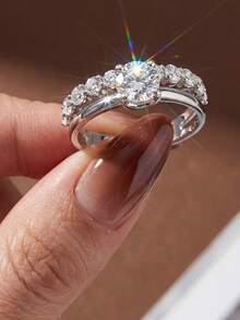 1pc Lightweight Luxury Zirconia Ring, 925 Sterling Silver Basic Single Ring, Exquisite Jewelry, Suitable As Gift For Girl's Birthday, Prom And Other Occasions - Style 1 - View 1