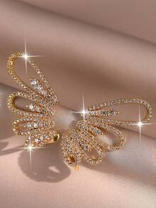1pair Elegant Butterfly Wings Gold Plated Stud Earrings Fashion Cubic Zirconia Charm Earring For Women Birthday Wedding Copper Jewelry Decoration - Wing - View 8