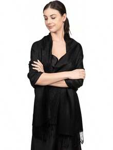 Achillea Sparkly Metallic Pashmina Shawl Wrap For Women – Elegant Scarf For Evening Dresses, Wedding Guests & Party Outfits - 銀色 - 查看 10