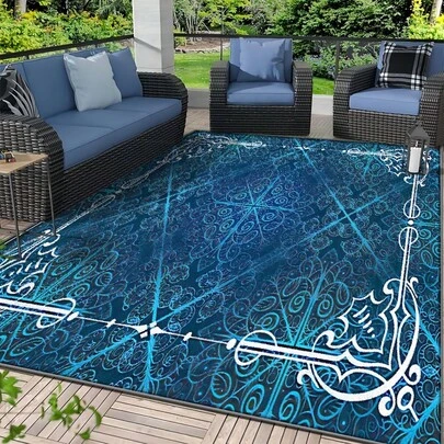 1pc Vintage Palace Style Carpet, Deep Blue Background With White Geometric Scroll Pattern. Velvet Fabric, Weighs Approx. 850g, Thickness Approx. 0.6cm. Durable, Anti-Slip, Easy To Clean. Available In Multiple Sizes. Suitable For Kitchen/Living Room/Dining Room/Bedroom/Balcony/Bathroom/Study. Perfect Home Decor Choice.