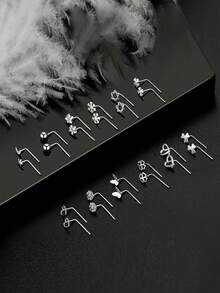 1件925纯银星形肚脐环，7字形极简心形花朵肚脐环，独特复古风格耳环 - 單隻 - 查看 5