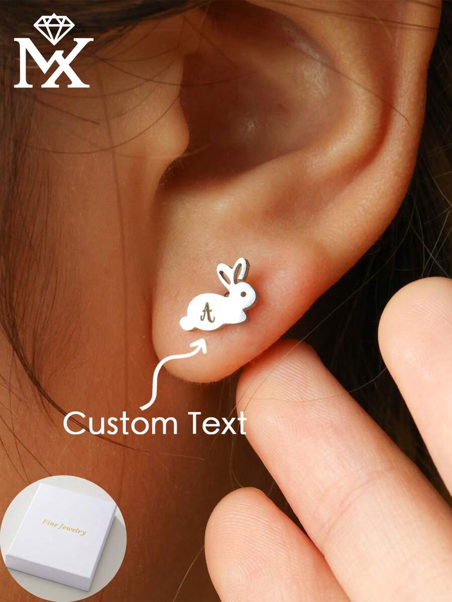 Pendientes personalizados con inicial de conejo, juego de pendientes exquisitos de conejo, pendientes con inicial, regalo de Pascua, joyería personalizable, regalo del Día de la Madre, regalo para la mejor amiga