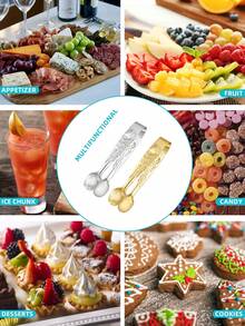 2pcs/4pcs, Gold, Silver, Stainless Steel Mini Fruit Clips, Dessert Clips, Candy Clips, Cooking Tools, Rose Print, Reusable Mini Party, Wedding And Kitchen Dining Clips - - - View 7