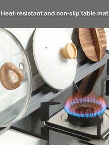 Kitchen Narrow Pot Lid Storage Mat & Utensil Holder, Heat Resistant Silicone Stove Top Organizer Pad, Long Strip Spatula Spoon Rest With Draining Grooves, Anti-Scald Non-Slip Countertop Drying Rack, Keep Kitchen Counter Clean & Tidy - Multicolor - View 7