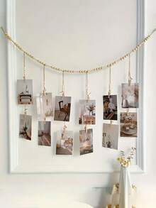 Bohemian Style Photo Frame Set With Display Stand, Wall-Mounted Photo Display With Clips, Vintage Beaded Decor, Clip Photo Wall, Suitable For Dorm, Classroom, Bedroom, Living Room, Kitchen And Other Scenes, Ideal For Home Decor, Travel Essentials, Party Supplies - one-size - View 7