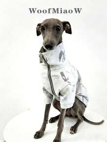 Ropa para perros Galgo Italiano Whippet, Chaqueta con cremallera estampada en azul marino, Ropa de mascota a prueba de viento y cálida de moda - Blanco - Ver 4