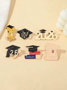 1/6件装 2026届博士毕业季可爱小熊胸针，返校季创意毕业高考满分纪念徽章，2026届毕业礼物，衣服胸针，松树 - 彩色 - 查看 3