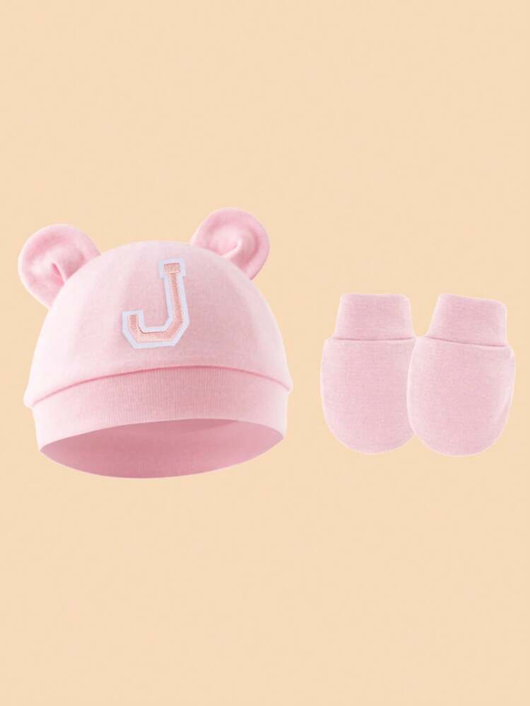 2件套婴儿夏季薄款粉色刺绣26字母装饰护耳帽+防抓手套套装，可爱甜美，柔软舒适，适合0-3个月宝宝日常休息和外出，可作为节日礼物 - 彩色 - 查看 19