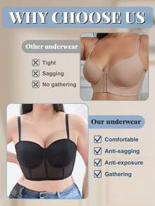 Plus Size Strapless Bra - Sheer Mesh Panels, Supportive And Comfortable, Suitable For Formal Occasions And Everyday Wear - Black - View 13
