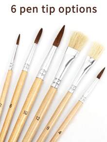 6pcs Wooden Handle Children's Oil Painting Brushes Set, Suitable For Various Paints, Graffiti, Drawing, DIY Art Creation - Multicolor - View 4