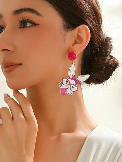 1 Pair Of Cute Cartoon Rabbit Pendant Earrings For Women Sweet Fashion Jewelry Party Casual Daily Easter Accessories