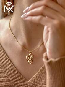 Exquisite Family Monogram Heart Necklace, Customisable With 1-5 Heart Pendants, Personalised Multi-Heart Pendant Necklace, Gold Heart Name Necklace, Mother's Day And Christmas Gift. - Yellow Gold - View 6