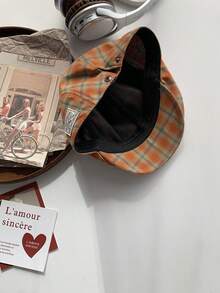 1顶复古英伦格纹报童帽，女士新款春夏大帽围报童帽，百搭贝雷帽 - 彩色 - 查看 14