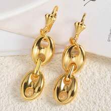 1 Pair Fashionable & Elegant 18K Gold Plated Copper Pig Nose Lotus Clip-On Earrings, Versatile Daily Wear Jewelry For Women - Gold - View 3