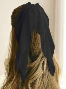 1pc Women's Black Chiffon Ribbon Hair Scrunchie, Gentle Vacation Style - Black - View 4