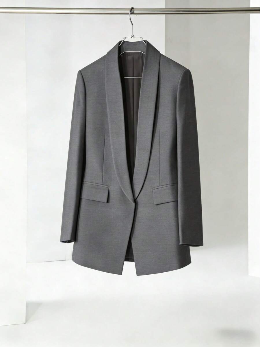 Women's Tailored Blazer With Open Lining, Functional Pocket, And Dress Pocket. - 灰色 - 查看 1