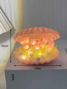 1pc Shell Tulip Night Light, DIY Tulip Decor Lamp, Battery Operated, Suitable For Indoor Living Room, Bedroom, Desk, Girl's Room, Office, Bookshelf Decor, Party & Holiday Decoration, Beautiful Birthday Gift - Shell - View 8
