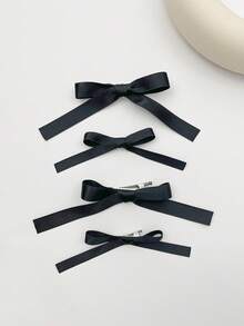 4pcs Fashionable Bow Hair Clips For Women, Suitable For Any Occasion Cute Claw Clips Hair Claws Hair Barrettes, School Stuff, Elegant, College, Winter Outfit For Women, Bows, Hair Accessories, Head Accessories, Hairpin - Black - View 6