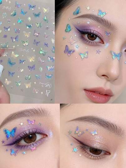 1 pezzo Adesivo per trucco viso olografico 3D a forma di farfalla, adatto per concerti, spettacoli di bambini, servizi fotografici, adesivo 3D in rilievo minimalista autoadesivo per donne e ragazze