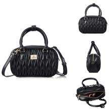 Baellerry Fashionable Blogger Style Women's Rhombus Pattern Handbag, Large Capacity Multi-Compartment Tote Bag, Wavy Quilted Pleated Shoulder Bag - Black - View 5