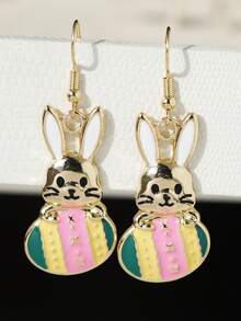 1 Pair Easter Egg Rabbit Dangle Earrings, Fashionable Enamel Rabbit & Egg Earrings Suitable For Women's Daily Wear, Parties, Holidays - Rabbit Earrings - View 7