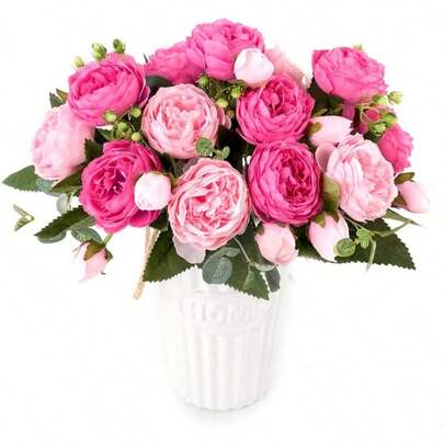 5 Big Heads/Bouquet Realistic Rose Peonies Artificial Flowers Elegant Silk Bouquet Faux Peony Floral Arrangement Lifelike Artificial Silk Peony Rose Bouquet Fake Flowers For Wedding Bridal Bouquet Home Living Room Bedroom Table Garden Party Festival Hotel Cafe DIY Floral Decor Indoor Outdoor Home Decoration Supplies