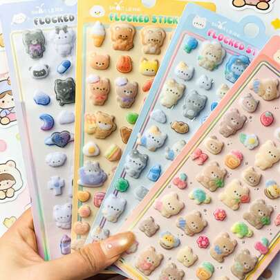 3D Cute Cartoon Plush Stickers, Shiny Fluffy Decorative Stickers Suitable For Phone Cases, Laptops, DIY, Gifts For Stationery Lovers. Home Room Decor, Party Decoration, Birthday Gifts, Various Holiday Gifts, Fashionable Items. DIY. This Is A Gift For Friends Or Partners.