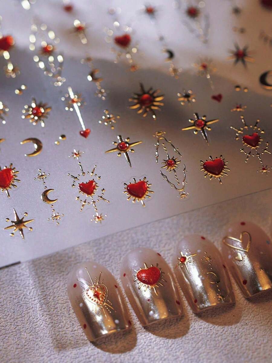 1pc Shiny Gold Laser 3D Christmas Bow Nail Sticker, Embossed Self-Adhesive Nail Sticker, DIY Nail Art Decoration Slider Nail Stickers - Multicolor - View 1