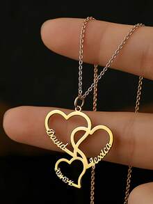 定制多名字心形项链，不锈钢家族珠宝项链，可刻1-5个心形名字，是生日、情人节、母亲节的理想礼物，日常佩戴，夏季海滩度假珠宝，也是馈赠和派对场合的完美之选。 - 金色 - 查看 9