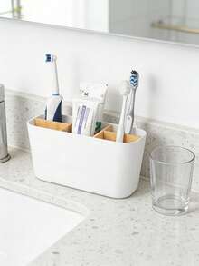 Toothbrush Holders For Bathrooms, Bamboo Tooth Brush Holder With 5 Slots Bathroom Vanity Organizer Countertop For Electric Toothbrushes, Toothpaste, Razors - Multicolor - View 4
