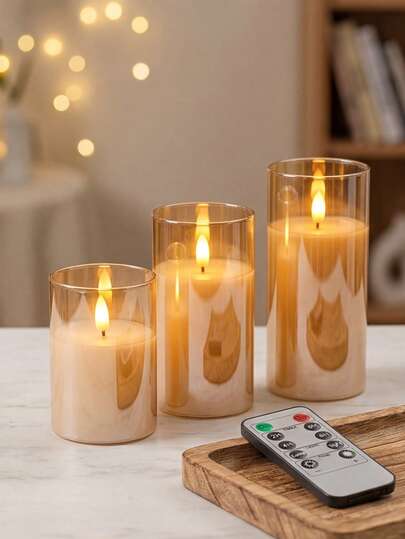 3pcs Flickering Flameless Candles, Battery Operated Candles With Timer And Remote Control, Suitable For Tabletop Centerpiece Decor, Great For Christmas, Halloween, Valentine's Day, Mother's Day, Dining Table, Bedroom, Wedding, Party, Gift-Giving, Holiday Atmosphere Decoration