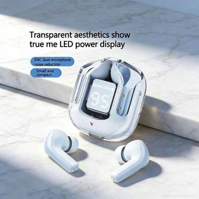 Air31 TWS Bluetooth 5.3 Wireless Earphones Type-C Transparent High Fidelity Earphones LED Battery Digital Display Stereo Earphones For Phones