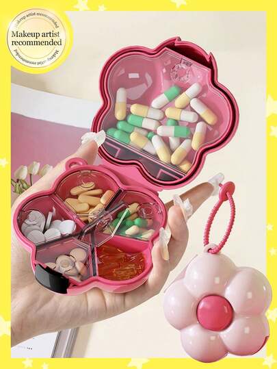 Dopamine Style Flower Portable Pill Box - Portable Pill Box And Multifunctional Storage Box With Anti-Slip Strap, Transparent Divider Lid, Removable Divider For Easy Cleaning And Reuse, Suitable For Travel Moisture-Proof Pill Storage, Reusable Pill Box Suitable For Men And Women's Vitamins, Medications, And Supplements.