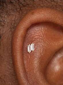 S925 Sterling Silver Water Drop Flat Back Labret Earring 16G Amethyst Cartilage Helix Earring Tragus Earring Conch Earring Stacking Earring(Golden) - Gold - View 24