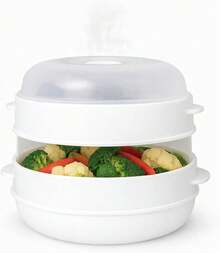 1pc 2-Tier Microwave Steamer For Healthy Quick Cooking Of Vegetables, Rice, Pasta, Meals, Easy Clean, Space Saving Kitchen Appliance - View 1