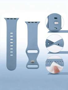 1条男女通用时尚休闲纯色硅胶蝴蝶扣表带，兼容 38mm 40mm 41mm 45mm 46mm 44mm 42mm 49mm，柔软舒适防水腕带，兼容 Series SE8/7/6/5/4/3/2/1，替换表带配件 - 薄霧藍 - 查看 5