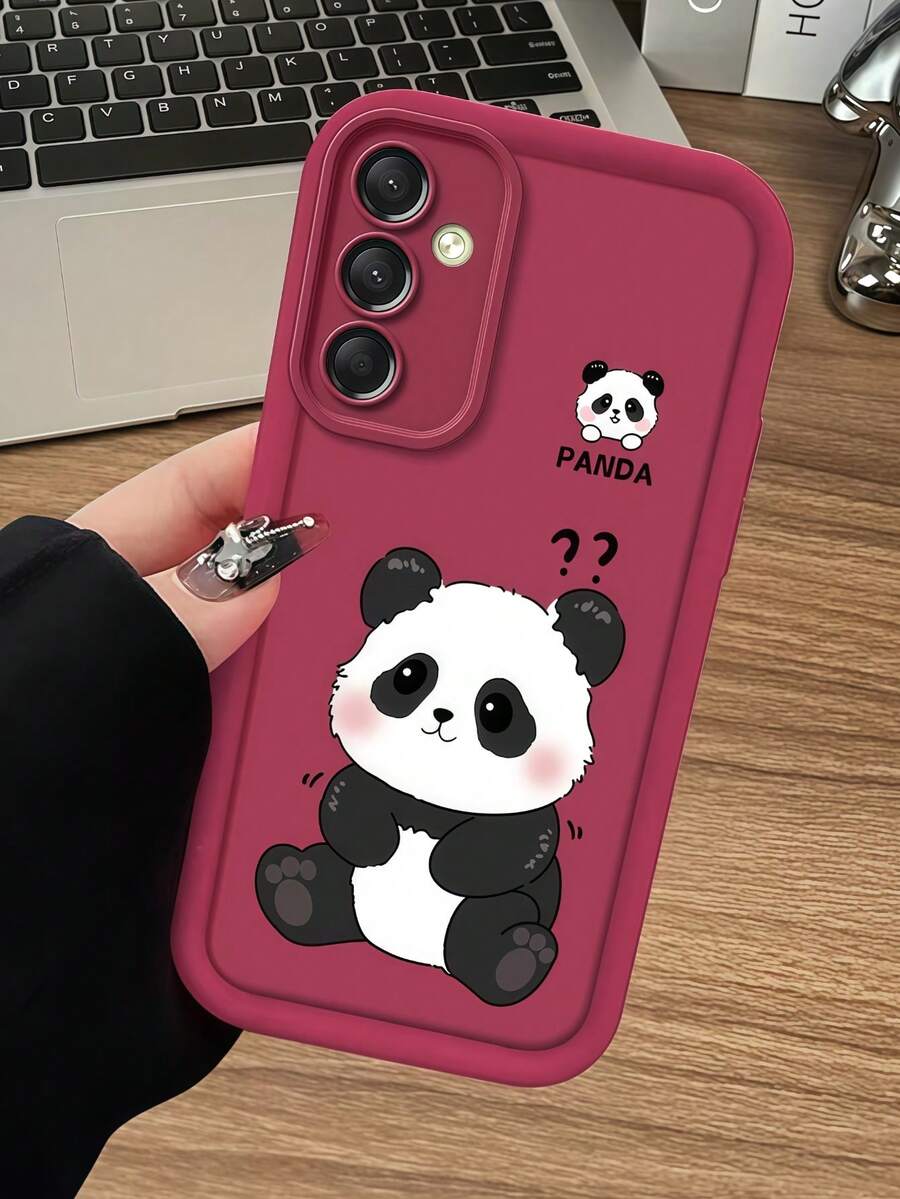 1pc Gradient Frame Dopamine Matte Cute Panda Heart Pattern Phone Case, Minimalist Design, Soft Cartoon Style, Perfect Protection For Honor X7/Galaxy A56 5G/ Smart 8/ Hot 40/Transsion Spark 30C/Spark Go 2024/ Note 14 5G/ E22/E22i/ A54 - Burgundy - View 1