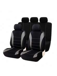 9pcs Car Seat Cover Set, Piping Craft Fabric Seat Covers, Fabric Waistline Design, Suitable For SUV & Sedan 5-Seat Cars - 9PCS Full Set [blue] - View 13