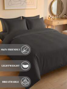 2/3件套纯色被套套装，深灰色床上用品套装，舒适透气，亲肤，简约风格被套套装，柔软抗起球，家纺产品，多种颜色和尺寸可选，不含被芯，适合所有床型，四季皆宜，时尚可爱的卧室和宿舍被套套装，可机洗，房间装饰 - 深灰色 - 查看 4