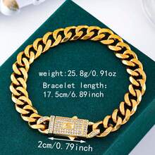 1 pieza Pulsera de cadena de moda para hombre, diseño de cadena cubana con incrustaciones de circonita cúbica, adecuado para uso diario, estilo hip-hop - Dorado - Ver 10