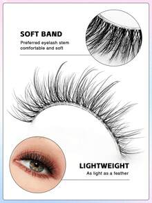 ENCHUW 7 pares de pestañas postizas delicadas con banda transparente en forma de cruz, de aspecto natural - Negro - Ver 3