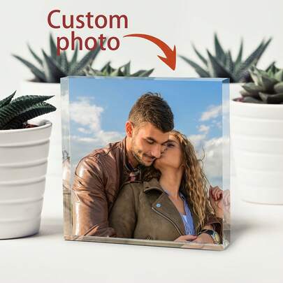 1pc Customized Acrylic Photo Frame, Personalized Acrylic Photo Brick, Mother's Day Gift, Easter Decor, Wedding Souvenir, Customized Acrylic Photo Gift, Personalized Gift, Custom Gift, Multiple Sizes Available, Anniversary Gift, Suitable For Easter, Mother's Day, Father's Day, Graduation, Valentine's Day, Wedding