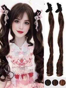 精灵耳朵编织假发配蝴蝶结发夹，双马尾发夹，刘海发夹，洛丽塔风格，合成假发发夹 - 彩色 - 查看 10