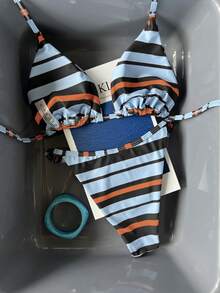 Bộ đồ bơi mùa hè dành cho nữ, bikini tam giác hai mảnh dây mảnh kẻ sọc buộc dây, áo tắm ôm sát gợi cảm, bộ bikini kẻ sọc phối màu tương phản, bộ đồ bơi thời trang cho kỳ nghỉ biển. - Nhiều màu - Xem 11