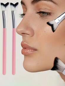 1支鱼尾尖鼻影/高光刷，V形心形鼻部轮廓刷，柔软刷毛，精准化妆工具，用于塑形和提亮 - 彩色 - 查看 5
