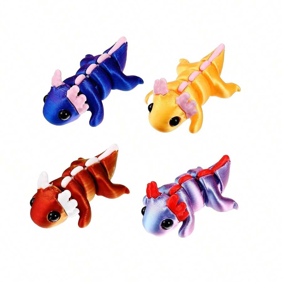 2/4 Pcs 3D Printed Fidget Axolotl Toy 3D Printed Axolotl Toy Flexible Cute Articulating Pet Stress Relief Fidget Toys For Play And Display - Multicolor - View 1