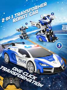 1pc Bat Remote Control Car, Transformable Remote Control Car, Transformable Remote Control Police Car Robot, Transformable Robot Remote Control Car, 2-In-1 Remote Control Transformable Police Car Robot Children's Toy, 1:18 Scale Police Car Robot Vehicle, 2-In-1 Transformable Dinosaur Remote Control Car, High-Speed 360° Rotating Robot Toy, LED Police Lights, Automatic Transformation, Remote Control Racing Car, Indoor/Outdoor Play, Suitable For 3-12 Years Old Boys And Girls, Perfect Gift/Christmas/Halloween/Easter/Thanksgiving/Back To School/Birthday Gift (4-7 Years/8-12 Years Old) - Multicolor - View 4