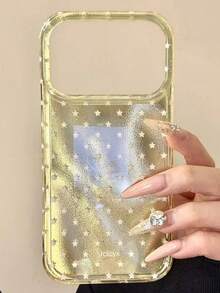 Luxury Shiny Minimalist Star Phone Case Suitable For IPhone 17Pro Max, 17Pro, 17, 17Air, 16Pro Max, 16Pro, 16, 15Pro Max, 15Pro, 15, 15Pro Max, 14, 13, 12, 11 And Other Models, Cute Shockproof Phone Case - Yellow - View 3