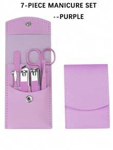 7pcs Manicure Set, Nail Clipper Set High-End Nail Clippers, Single Oblique Nail Tool, Ear Pick, Face Care Tools, With Portable Travel Bag - Multicolor - View 7