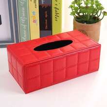 Large Rectangular White Grid Pattern Paper Towel Box, Black Bottom PU Leather Tissue Holder - White - View 16